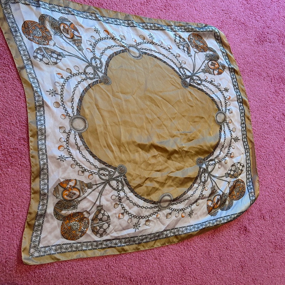 Elegant Gold and Cream Scarf with Intricate Design